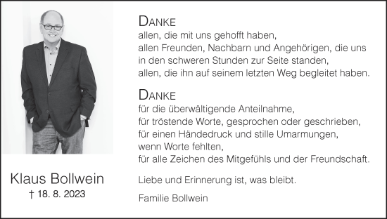 Anzeige von Klaus Bollwein von MGO