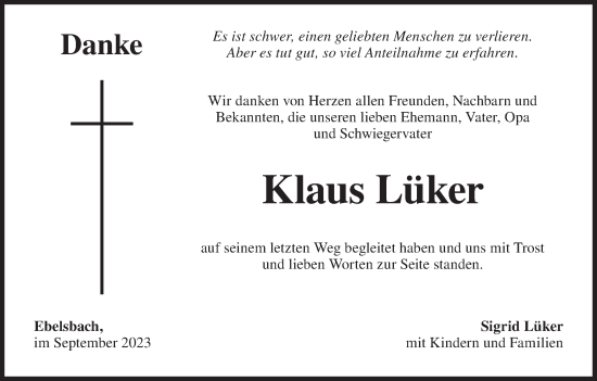 Anzeige von Klaus Lüker von MGO