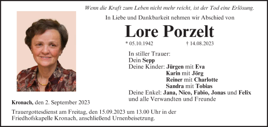Anzeige von Lore Porzelt von MGO