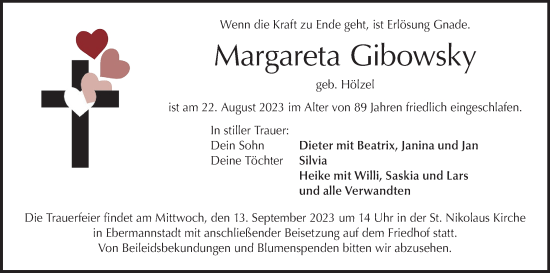 Anzeige von Margareta Gibowsky von MGO