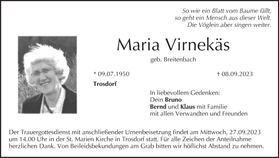 Anzeige von Maria Virnekäs von MGO