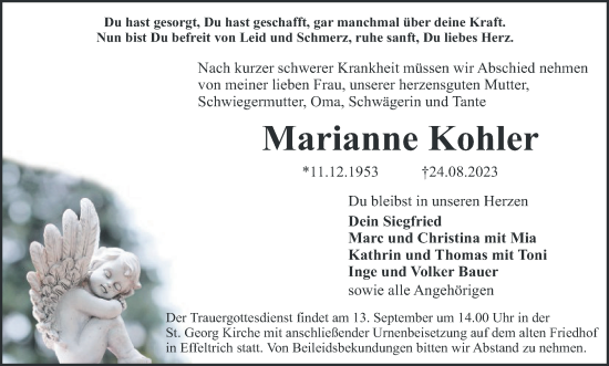 Anzeige von Marianne Kohler von MGO