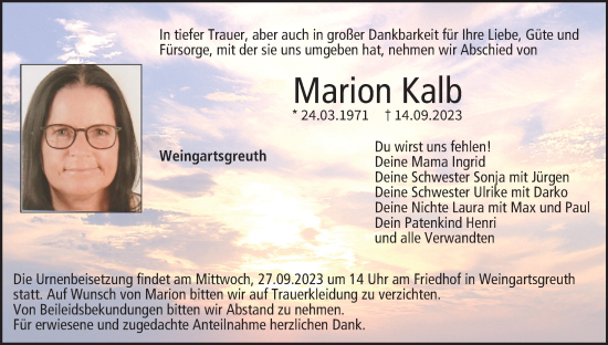 Anzeige von Marion Kalb von MGO