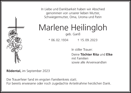 Anzeige von Marlene Heilingloh von MGO