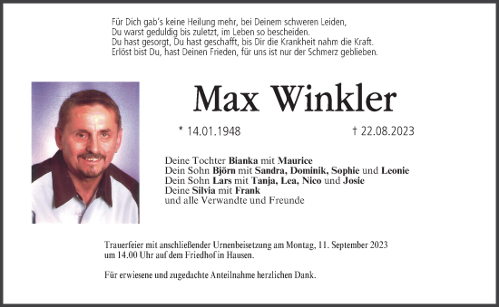 Anzeige von Max Winkler von MGO