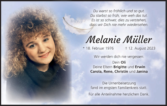 Anzeige von Melanie Müller von MGO