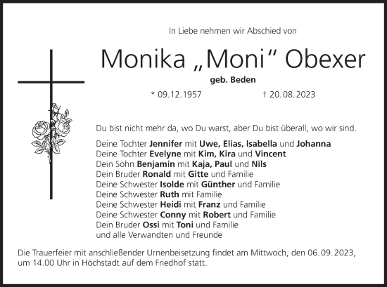 Anzeige von Monika Obexer von MGO