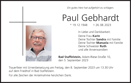Anzeige von Paul Gebhardt von MGO