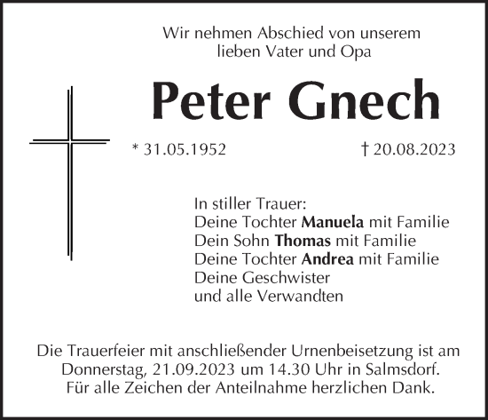 Anzeige von Peter Gnech von MGO