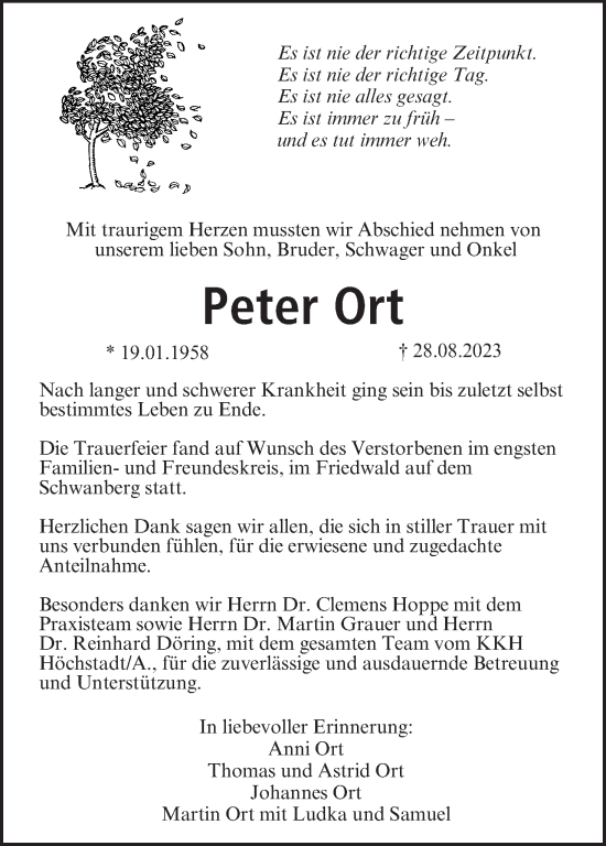 Anzeige von Peter Ort von MGO