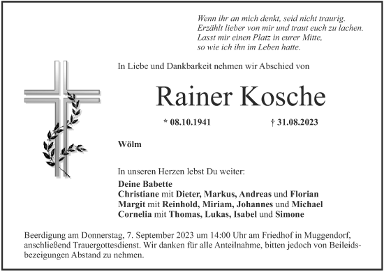 Anzeige von Rainer Kosche von MGO