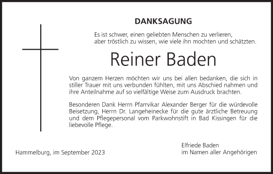 Anzeige von Reiner Baden von MGO