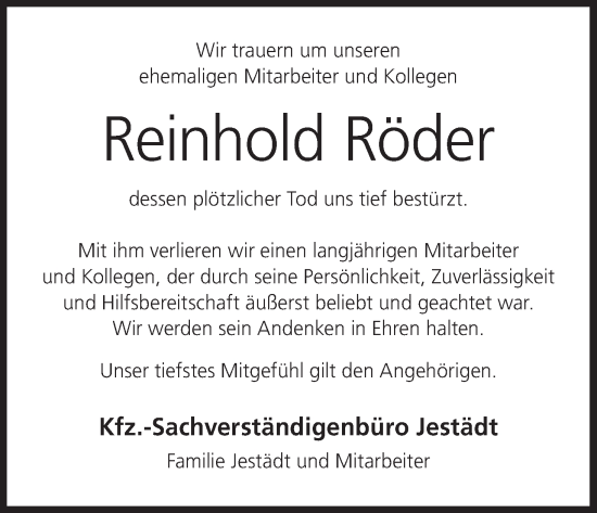 Anzeige von Reinhold Röder von MGO