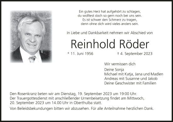 Anzeige von Reinhold Röder von MGO