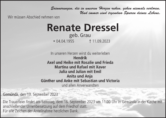 Anzeige von Renate Dressel von MGO