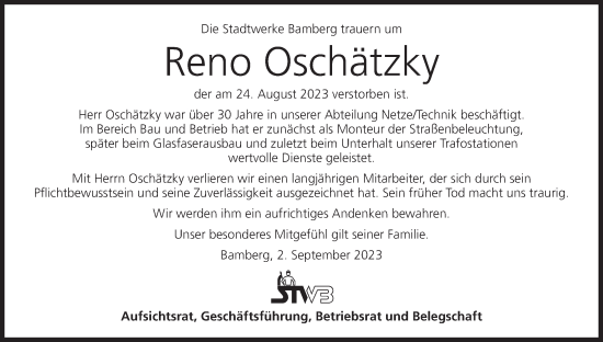 Anzeige von Reno Oschätzky von MGO
