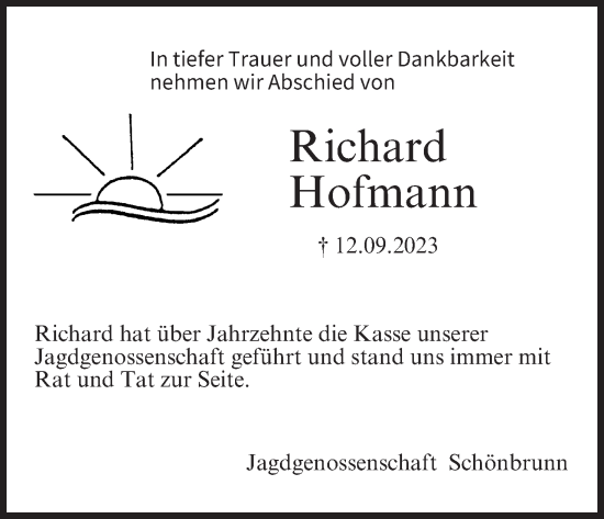Anzeige von Richard Hofmann von MGO