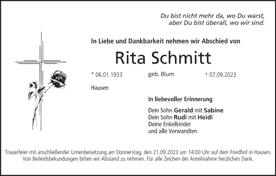 Anzeige von Rita Schmitt von MGO