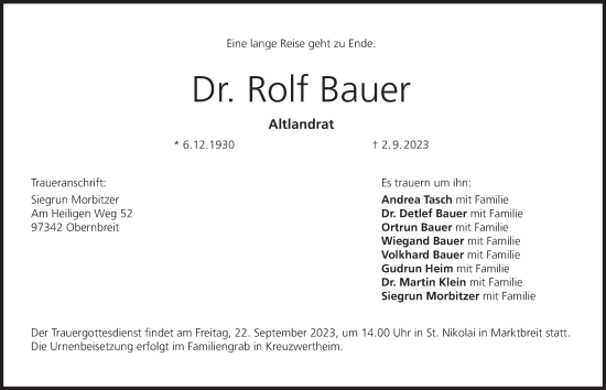 Anzeige von Rolf Bauer von MGO
