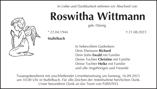 Anzeige von Roswitha Wittmann von MGO