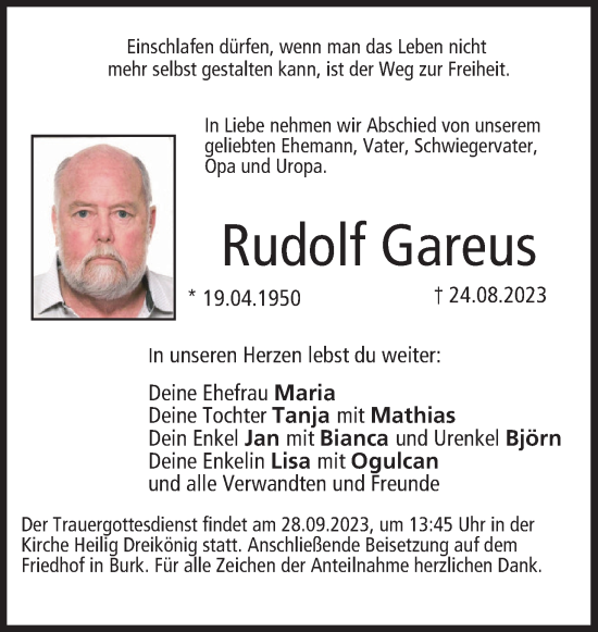 Anzeige von Rudolf Gareus von MGO