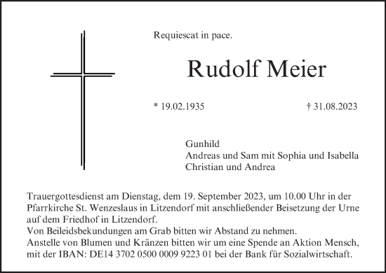 Anzeige von Rudolf Meier von MGO