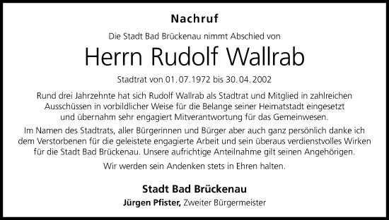 Anzeige von Rudolf Wallrab von MGO