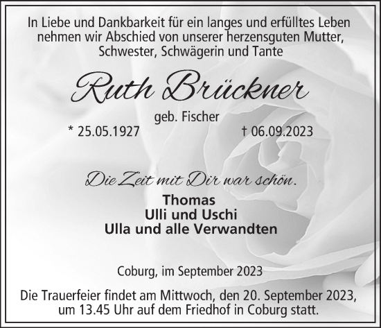 Anzeige von Ruth Brückner von MGO