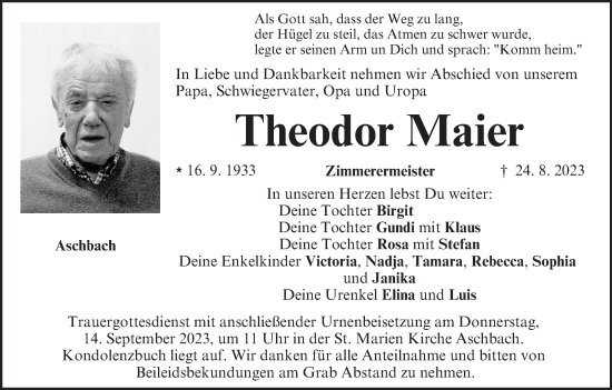 Anzeige von Theodor Maier von MGO