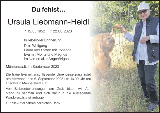 Anzeige von Ursula Liebmann-Heidl von MGO