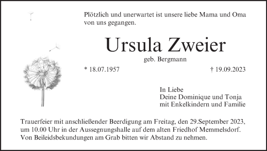 Anzeige von Ursula Zweier von MGO