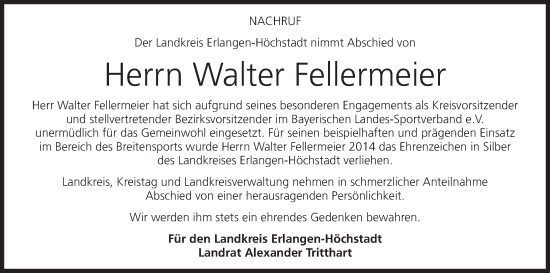 Anzeige von Walter Fellermeier von MGO