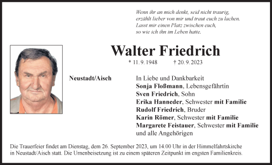 Anzeige von Walter Friedrich von MGO