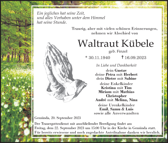 Anzeige von Waltraut Kübele von MGO