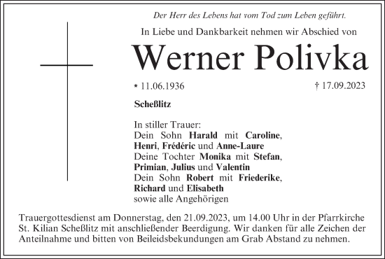 Anzeige von Werner Polivka von MGO