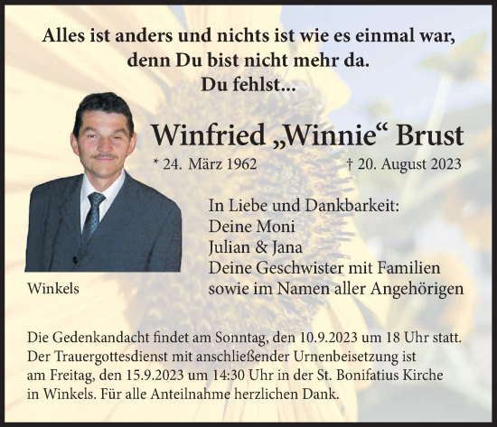 Anzeige von Winfried Brust von MGO