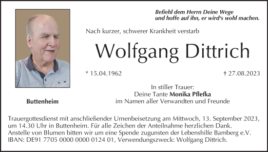 Anzeige von Wolfgang Dittrich von MGO