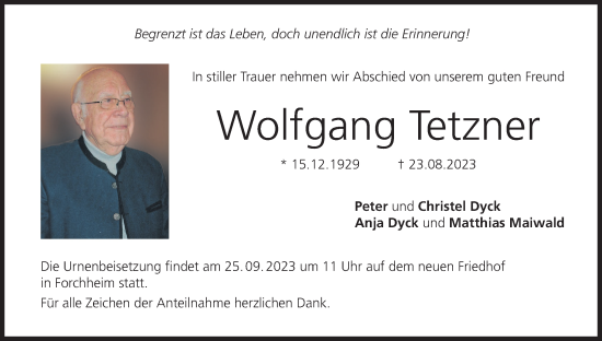 Anzeige von Wolfgang Tetzner von MGO