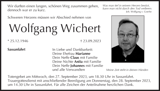 Anzeige von Wolfgang Wichert von MGO