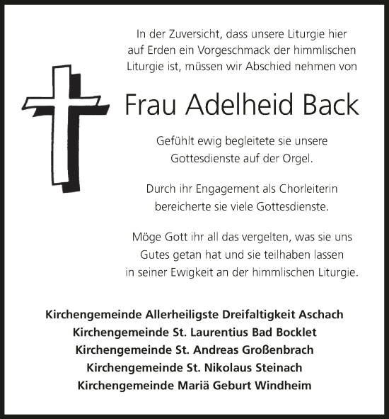 Anzeige von Adelheid Back von MGO