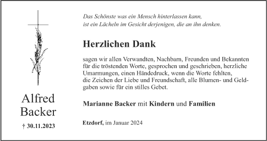 Anzeige von Alfred Backer von MGO