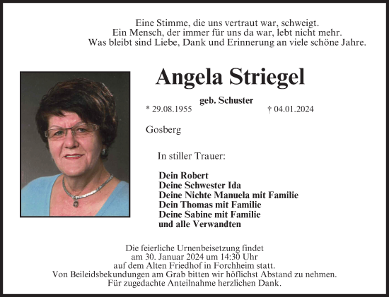 Anzeige von Angela Striegel von MGO