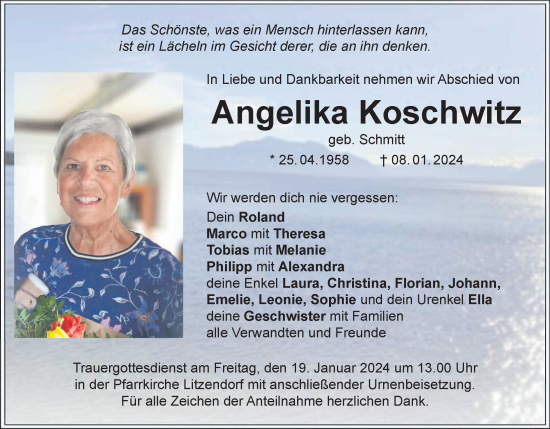 Anzeige von Angelika Koschwitz von MGO