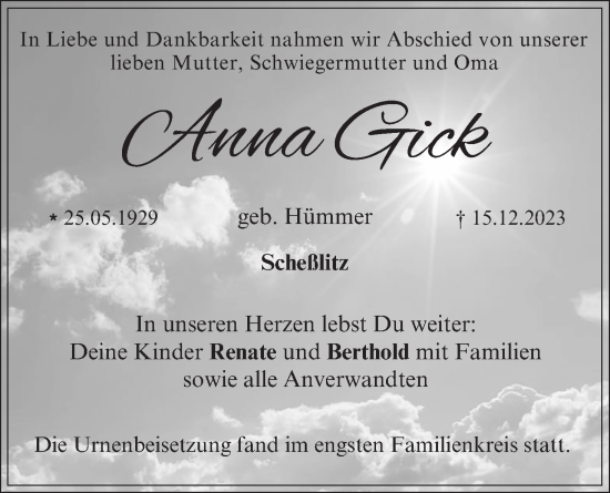 Anzeige von Anna Gick von MGO