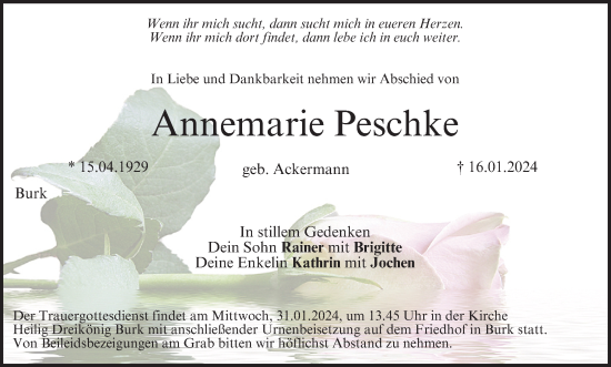Anzeige von Annemarie Peschke von MGO