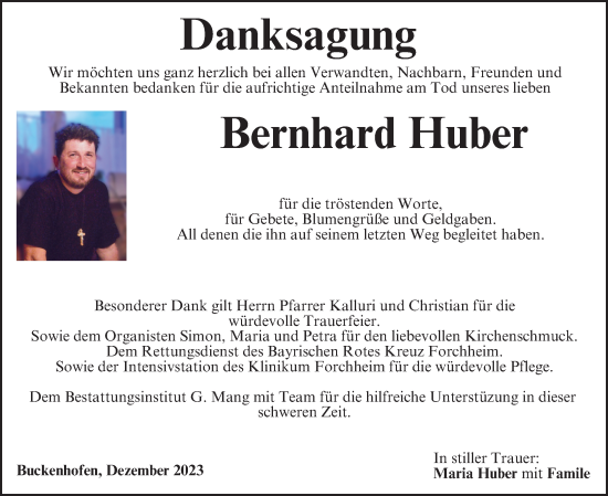 Anzeige von Bernhard Huber von MGO