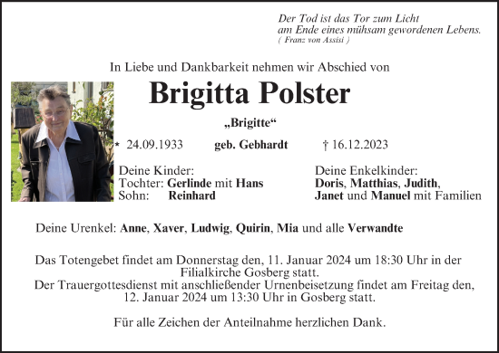 Anzeige von Brigitta Polster von MGO