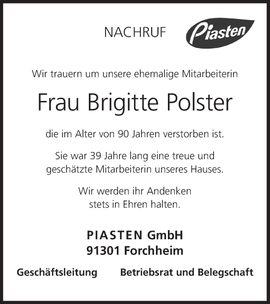 Anzeige von Brigitte Polster von MGO
