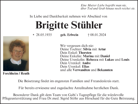 Anzeige von Brigitte Stühler von MGO