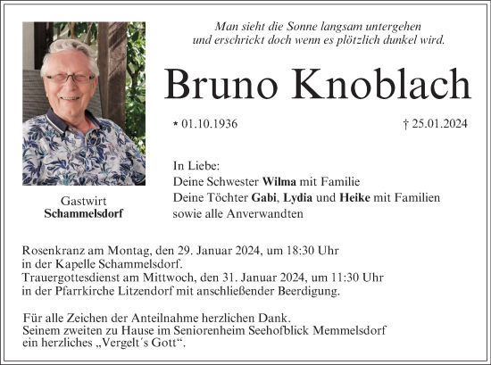 Anzeige von Bruno Knoblach von MGO